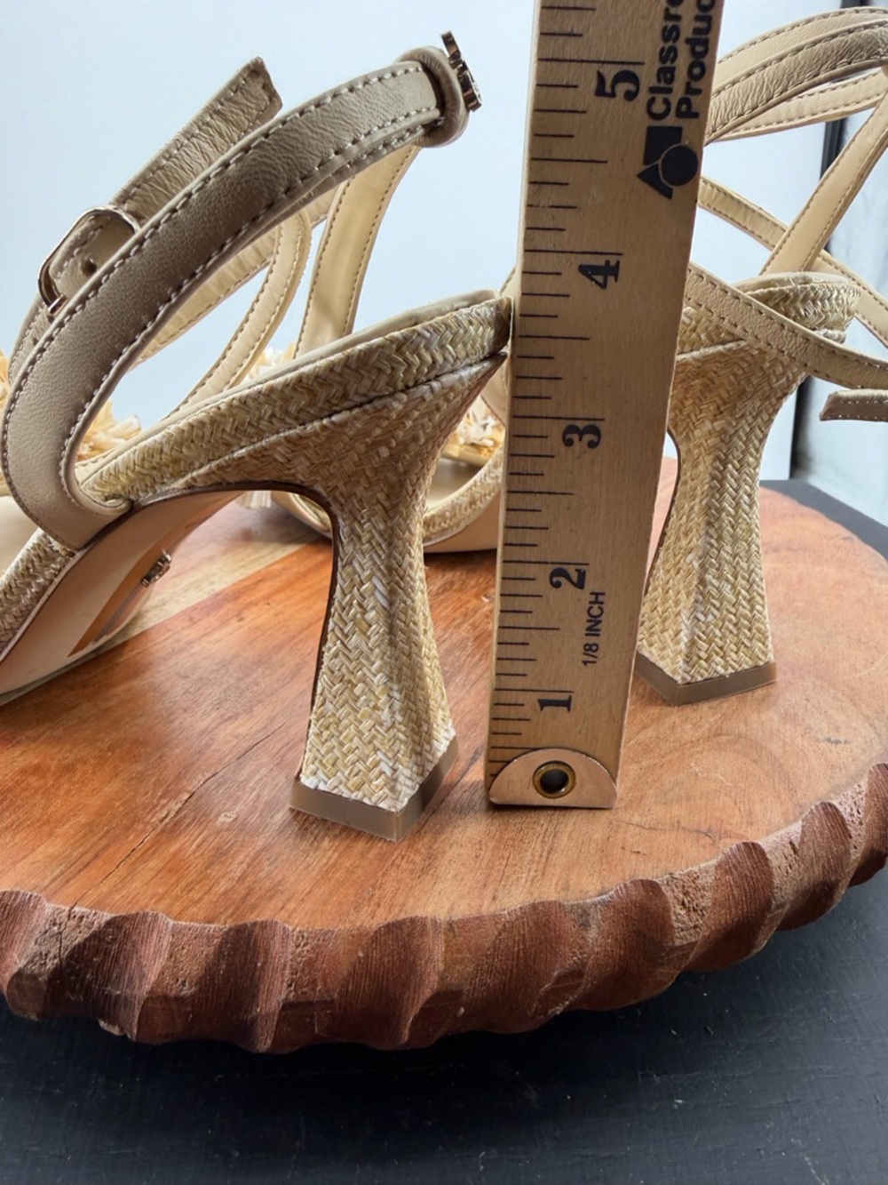 Sam Edelman Clare heel Sandals square toe raffia pom-pom ankle strap 6.5 - Picture 11 of 11